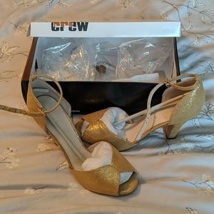 Chelsea Crew Gold Peep-Toe Heels